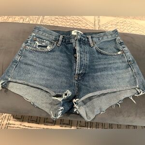 Agolde Blue Denim Distressed Shorts